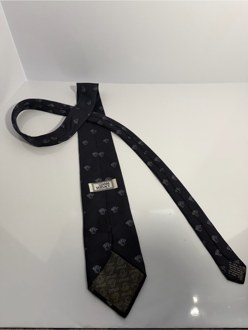 Rare Vintage Gianni Versace Black Silk Medusa Logo Tie